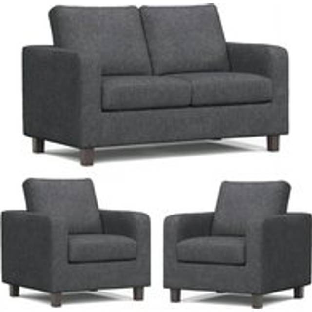 York Grey Turin Fabric 3 Piece Sofa Suite 2 Seater and 2 Armchairs - One Size