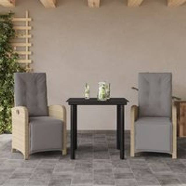 3 Piece Bistro Set with Cushions Beige Poly Rattan - One Size
