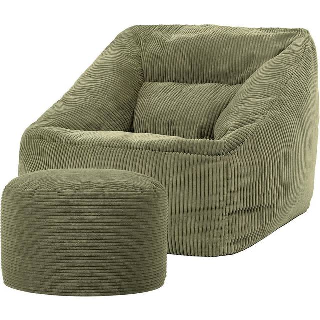 Natalia Large Beanbag, Corduroy, Light Grey - Green - One Size