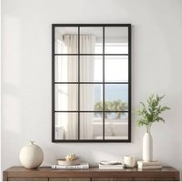 Living And Home Classic Rectangular Black Metal Grid Window Mirror, 60Cm W X 90Cm H - One Size