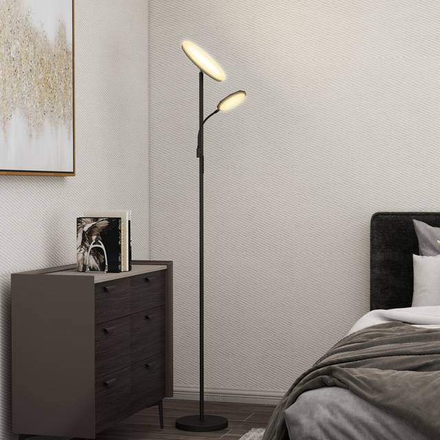 HOMCOM Floor Lamp for Living Room, Standing Lamp with 4 Scene Modes, Black, Black