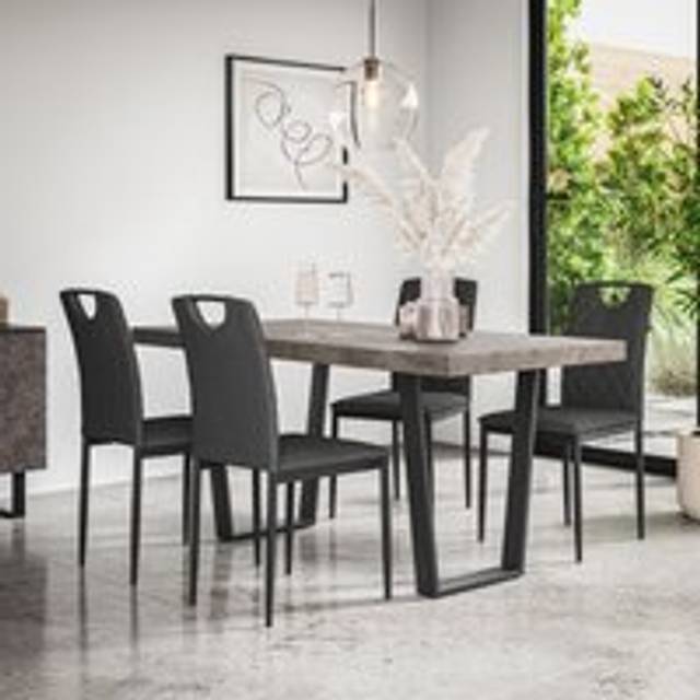(Charcoal) Aria Dining Table And Chairs - Concrete Effect Table w 4-6 Monza Linen Chair