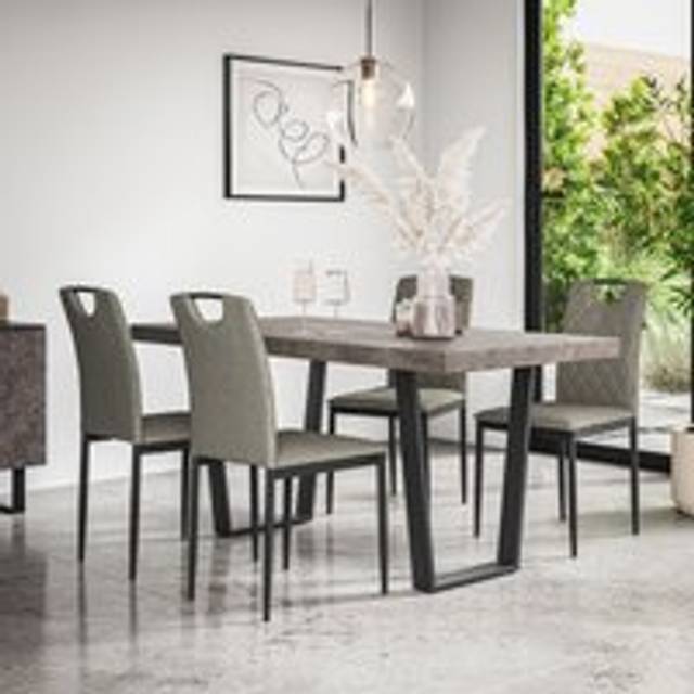 (Grey) Aria Dining Table And Chairs - Concrete Effect Table w 4-6 Monza Linen Chair