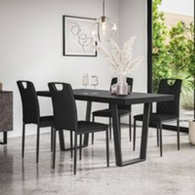 (Black) Aria Dining Table And Chairs - Black Table Top w 4-6 Monza Faux Leather Chair