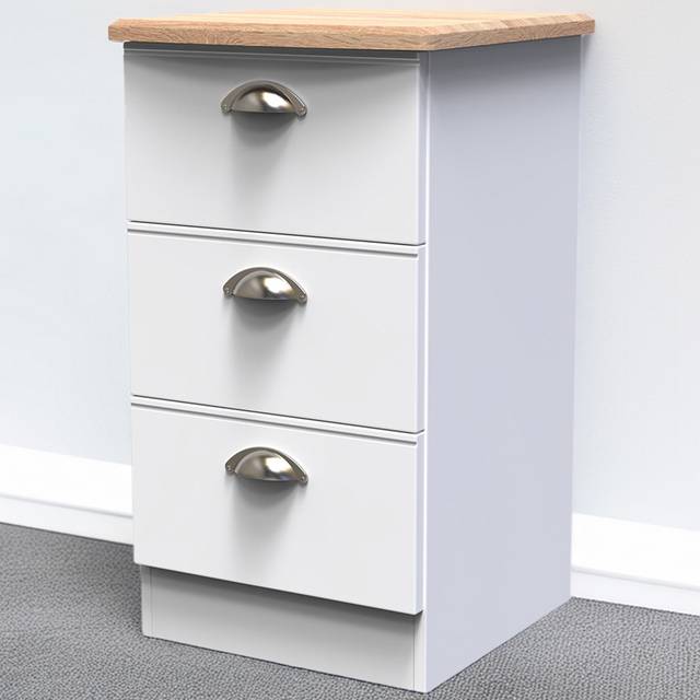 Crowndale Victoria 3 Drawer White Ash and Oak Bedside Cabinet