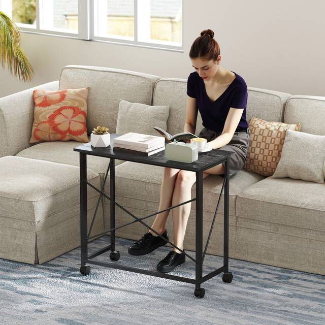 Folding Desk on Wheels, Writing Table for Home Office, Black - One Size