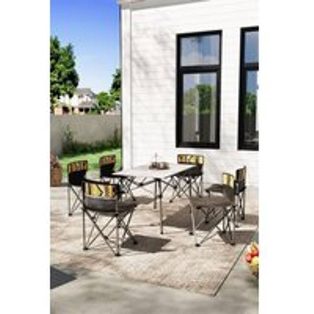 7 Pcs Portable Folding Camping Table and Chairs Set - Black - One Size