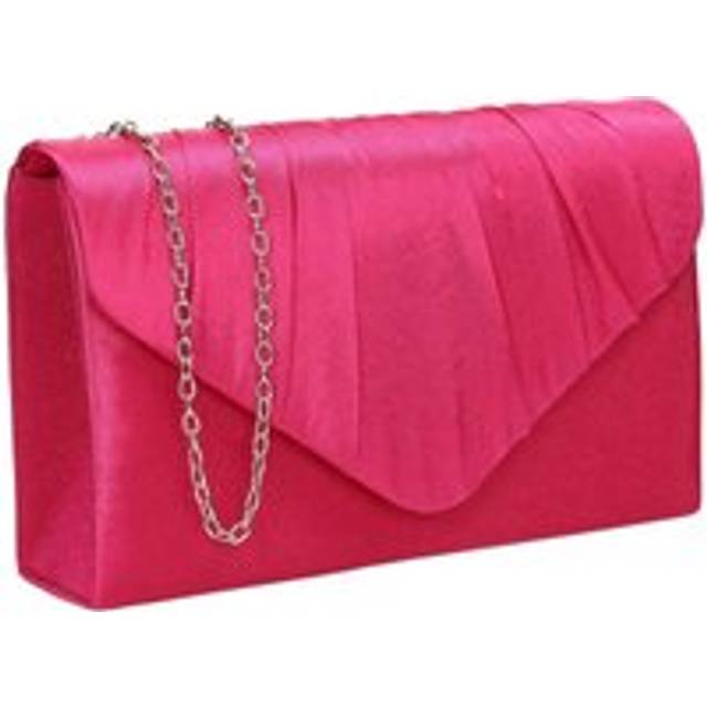 Envelope V Shape Satin Pleated Clutch Bag - Fuchsia - One Size