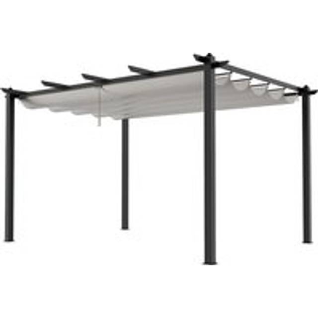 13x10ft Aluminium Pergola with Retractable Roof - Beige - One Size