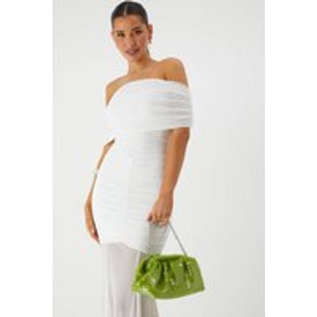 Womens Slouchy Sequin Clutch Bag - Green - One Size