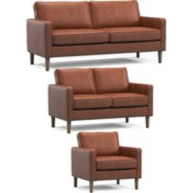 Bexhill Brown Faux Leather 3 Piece Sofa Suite 3 Seater, 2 Seater and Armchair - Tan - One Size