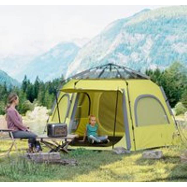 Outsunny Instant Camping Tent, 2/3/4 Person Easy Setup Dome Family Tent with Vestibule, Rainfly, 4 - Yellow