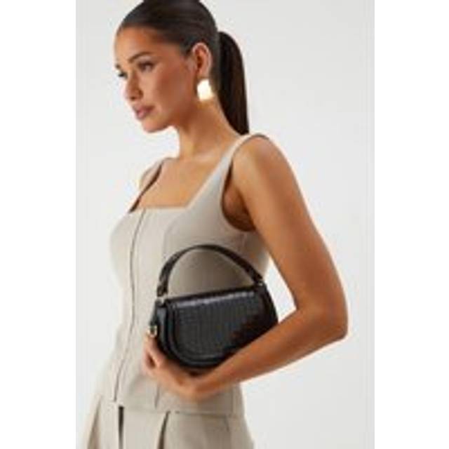 Womens Textured Faux Leather Half Moon Bag - Black - One Size
