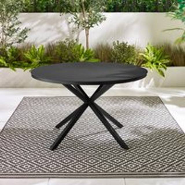 Nanterre Metal & Glass Round Outdoor Dining Table - Black - One Size