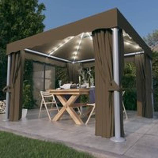 Gazebo with Curtain&LED String Lights 3x3 m Taupe - Beige - One Size