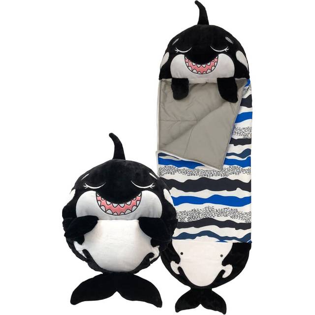 Happy Nappers Kids Sleeping Bag - Black Shark - Plush Toy, Comfy Sleeping Bag & Fluffy Pillow All in One - Lovely Birthday Gift - Great for Playtime,