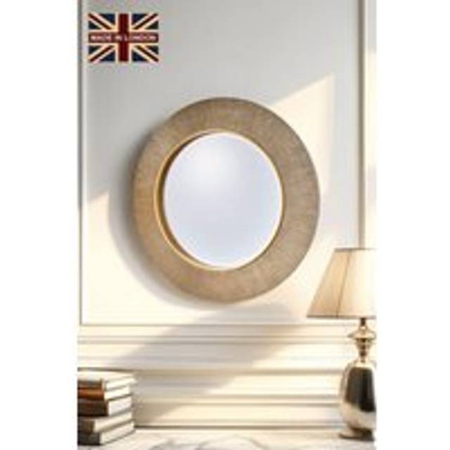 Yearn Mirrors Aubry Round Gold Ribbed Mirror Bevelled, Gold