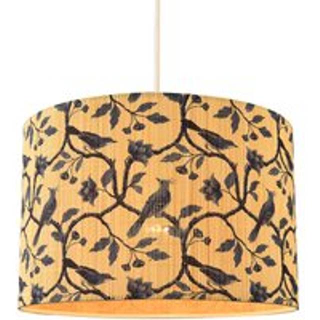 Modern Bamboo Pendant Light Shade with Blue Birds and Floral Decor - Midnight - One Size