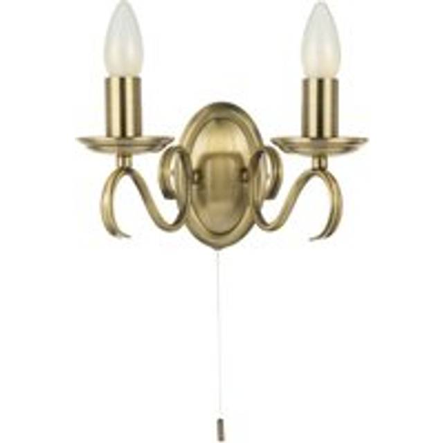 Traditional Wall Light Fitting with Pull Switch and Scroll Arms and Sconces - Metallic Gold - One Size