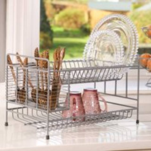 Traditional Two Tier Kitchen Dish Drying Rack - Grey - One Size