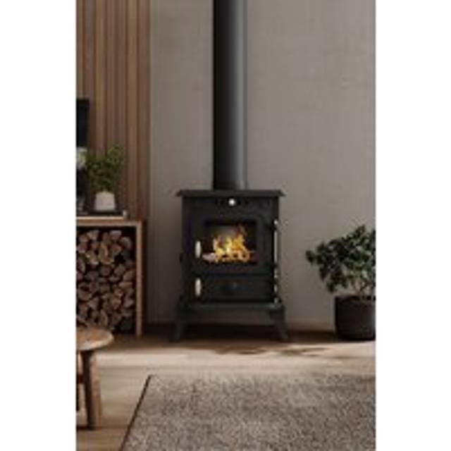 Freestanding Cast Iron Wood Burning Stove Fireplace with Stove Pipe - Black - One Size