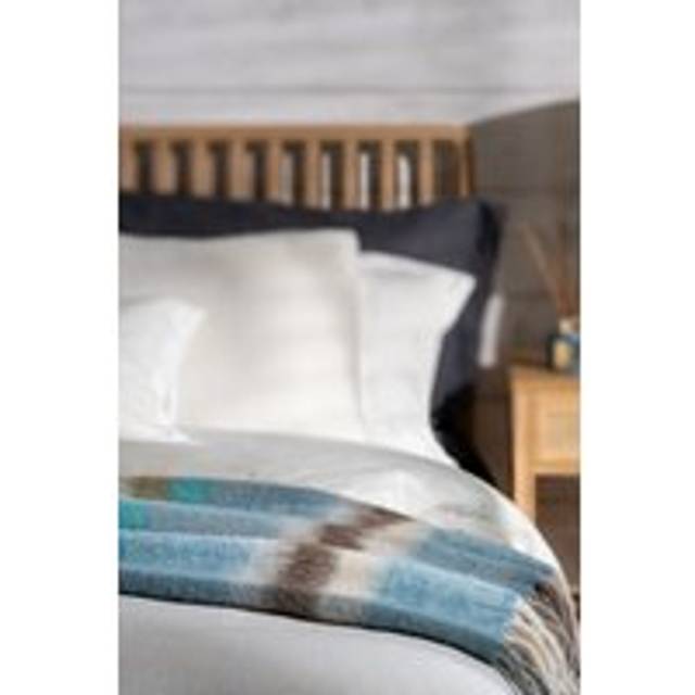 Sea Green Brushed Check Wool Blend Throw - Blue - One Size