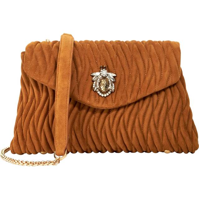 Dune London Darling Quilted Suede Crossbody Bag, Tan