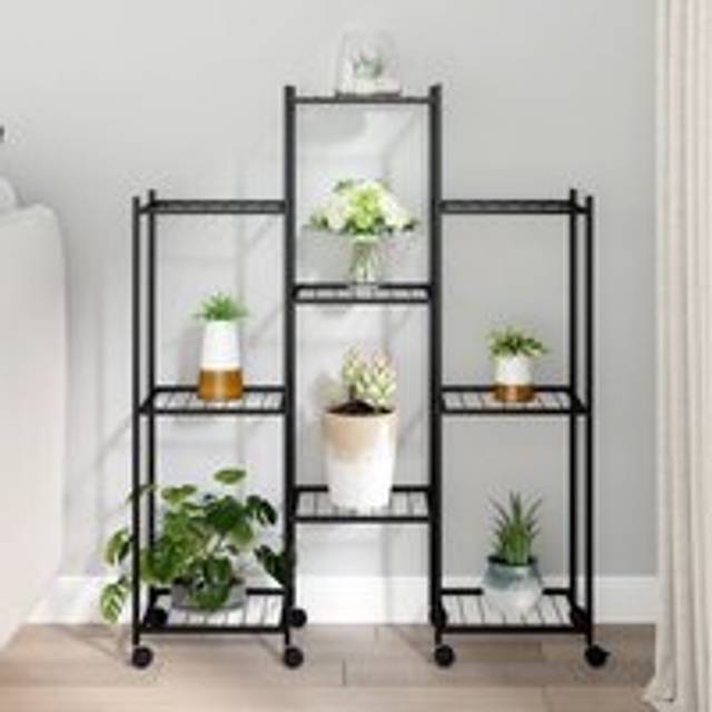 Flower Stand with Wheels 83x25x103.5 cm Black Iron - One Size