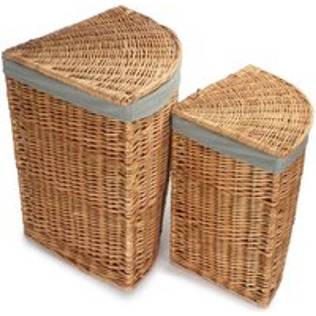 Light Steamed Corner Linen Basket with Grey Sage Lining - Set of 2