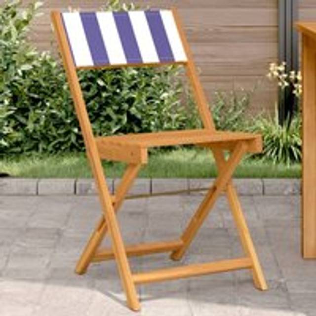 Bistro Chairs 2 pcs Blue and White Solid Wood Acacia and Fabric - One Size