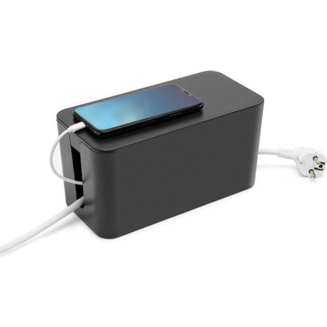 Hama Power Plug Storage Box Case Cord Wire Socket Safety Tidy Organiser - Black Small