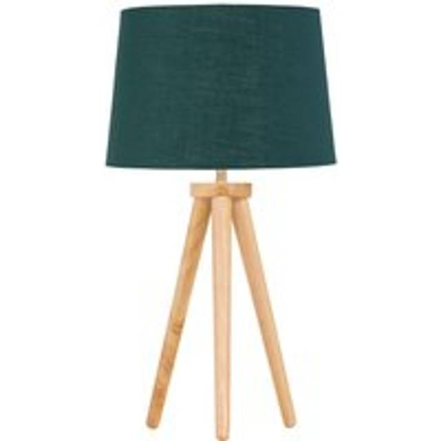 Voyage - Light Oak Table Lamp or Bedside Light with Green & Gold Shade