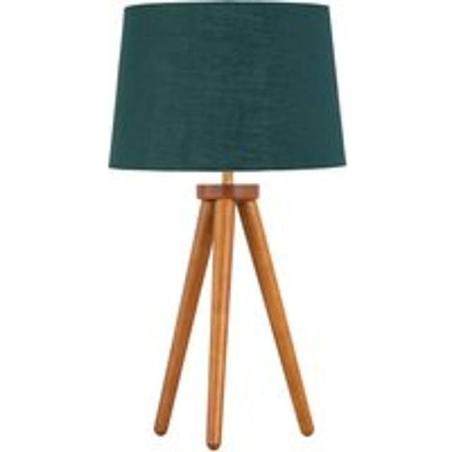 Voyage - Dark Oak Table Lamp or Bedside Light with Green & Gold Shade - Brown - One Size