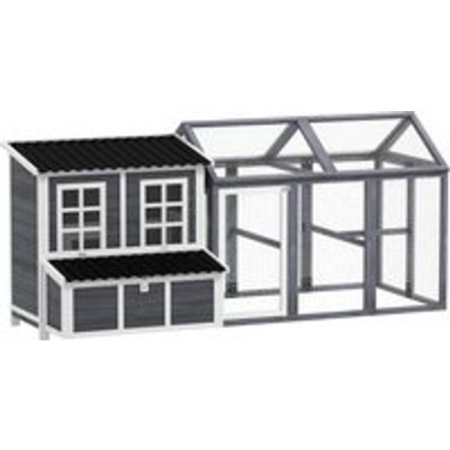Pawhut 2-piece Wooden Chicken Coop And Run Set, Poultry Run Cage With Nesting Box, Slide-out Tray, Roof, Perch