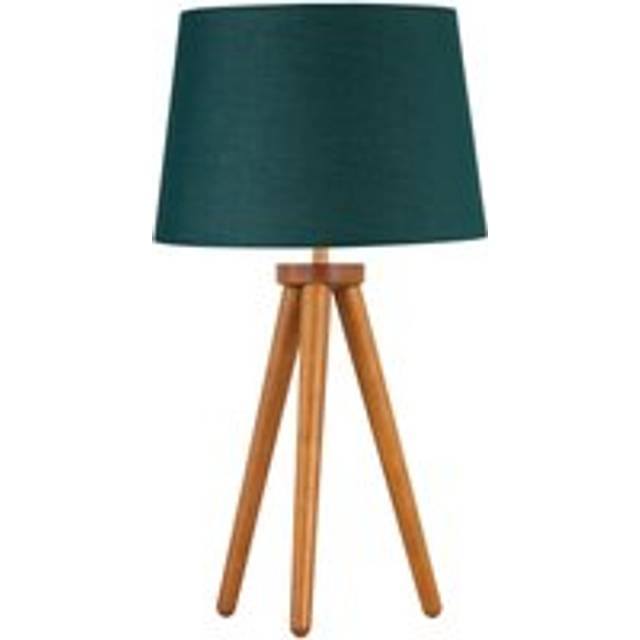 Voyage - Dark Oak Table Lamp or Bedside Light with Dark Green Shade - Brown - One Size