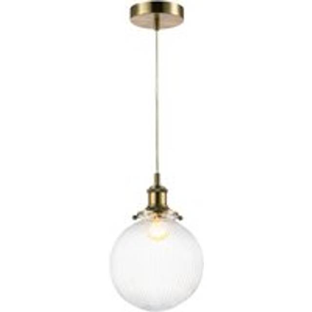 Traditional Vintage Lantern Pendant Light with Clear Glass Ribbed Shade - Metallic Gold - One Size