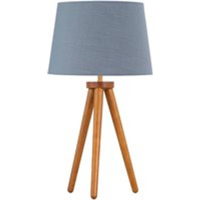 Voyage - Dark Oak Table Lamp or Bedside Light with Grey Shade
