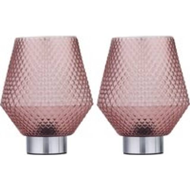 Set of 2 Porter - Battery Operated Chrome Lamps Pink Textured Glass