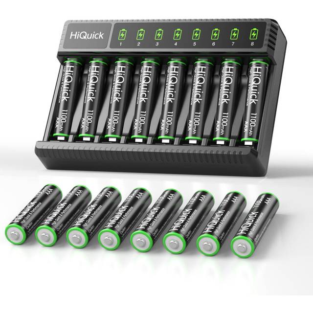 16 x AAA Rechargeable Batteries with AA AAA Battery Charger, 8-Bay LED Battery Charger with 16 Counts AAA 1100mAh Rechargeable Batteries, Rechargeable