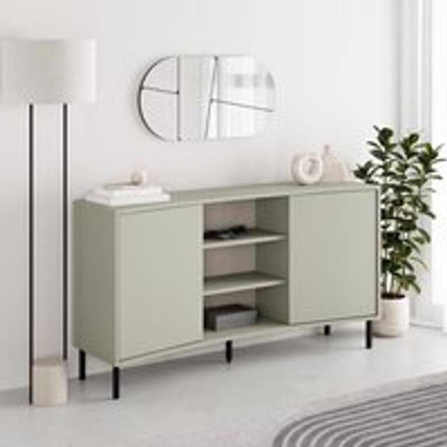 Fwstyle - 2 Door Curved Sideboard - Ash Green Finish - Modern Handleless Storage Unit on Black Metal Legs - 150cm Wide