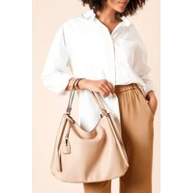 Womens Stockholm Faux Leather Slouch Shoulder Bag With Crossbody Strap - Taupe - One Size