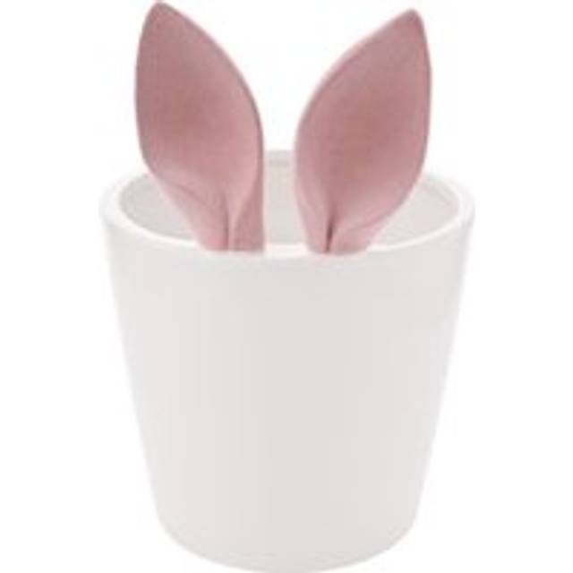 Flocked Pink Bunny Ears Planter - Large - White