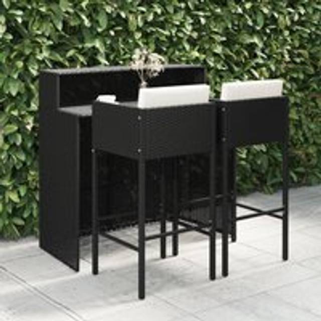 3 Piece Garden Bar Set with Cushions Poly Rattan Black