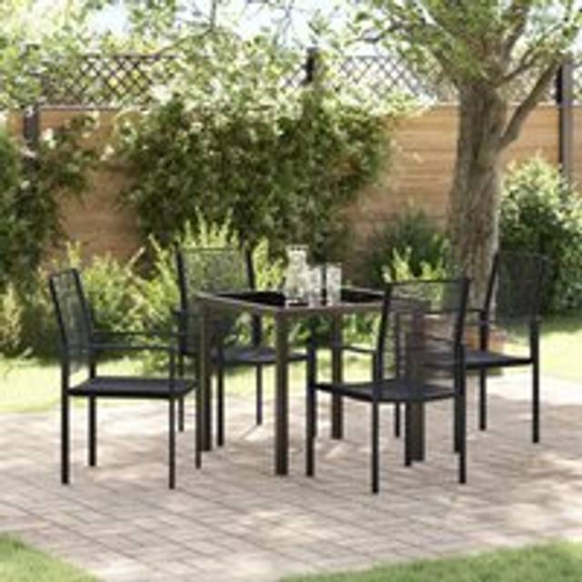 5 Piece Garden Dining Set Black PVC Rattan - One Size