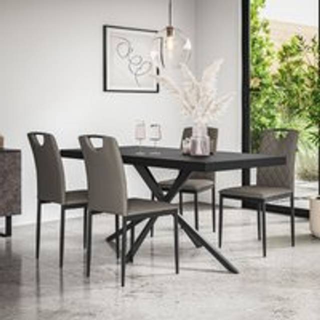 (Grey) Donni Dining Table And Chairs - Black Table Top w 4-6 Monza Faux Leather Chair