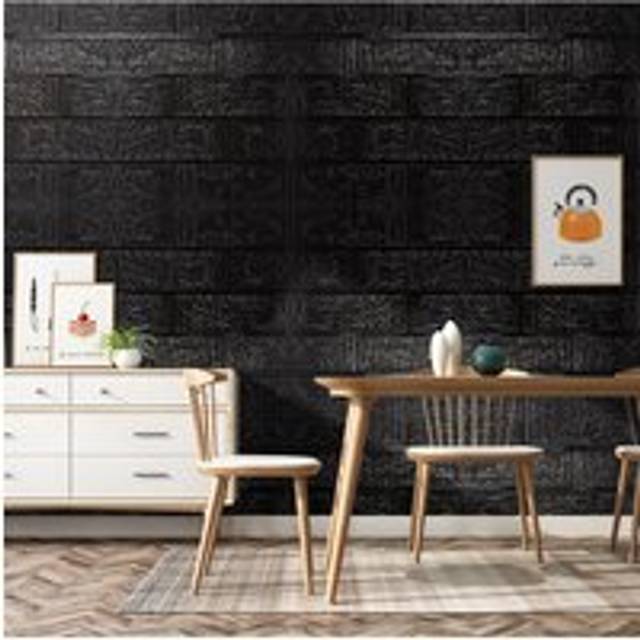 Living And Home 15Pcs Self-Adhesive 3D Wall Panels Wallpaper With Brick Effect In True Black - One Size