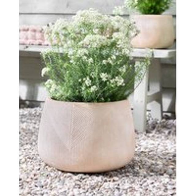 Medium Beige Symmetry Stripe Beige Fibre Clay Indoor Outdoor Garden Planter Flower Plant Pot