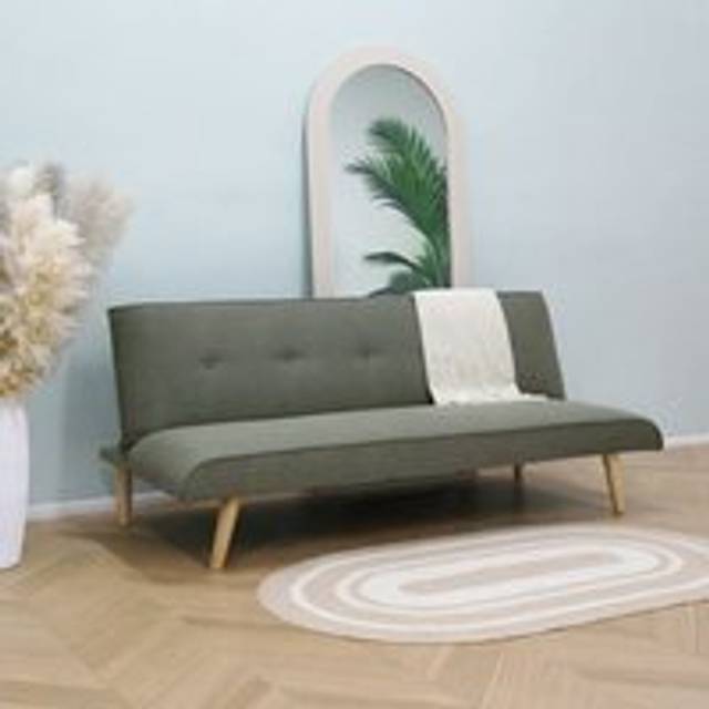 Home Garden Direct Lucca Click Clack Sofa Bed In Premium Textured Linen 3 Seater Sage Green, Green