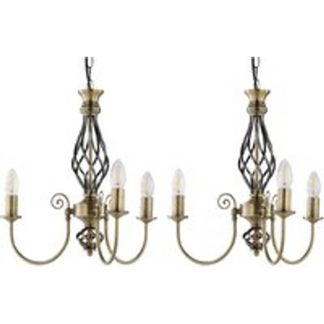 Set of 2 Barley Twist - Antique Brass 3 Light Pendants