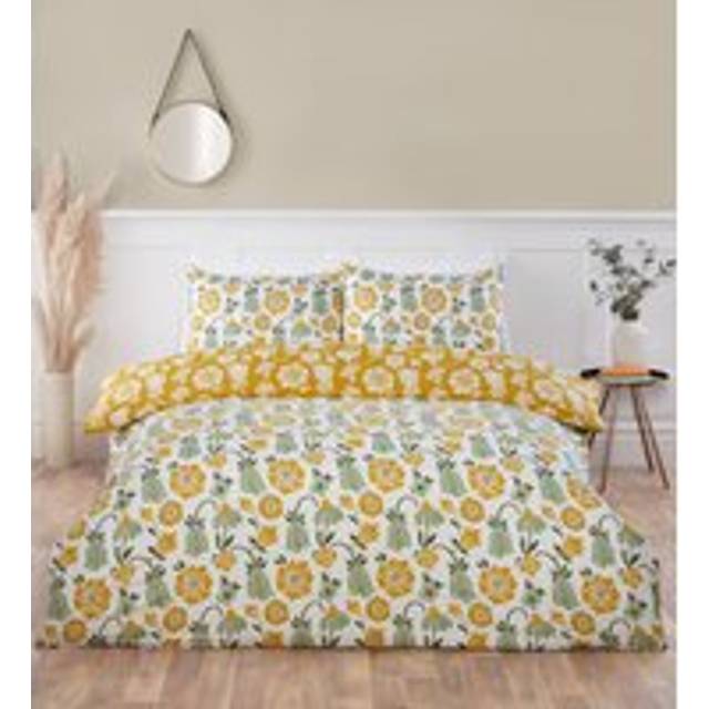 Victorian Bloom Microfibre Fabric Reversible Duvet Cover Set with Pillowcase - Green / King
